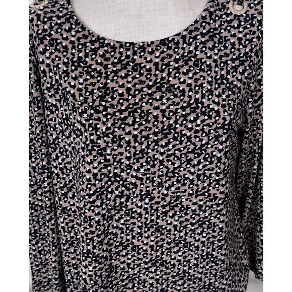 Nine West Womens Large Blouse Polyester Cheetah Print Brown White Black - Picture 2 of 9